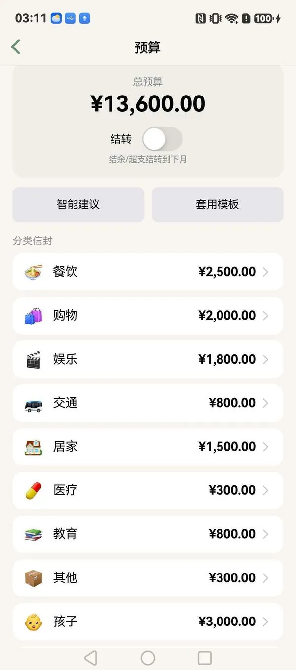 9、信封预算界面截图